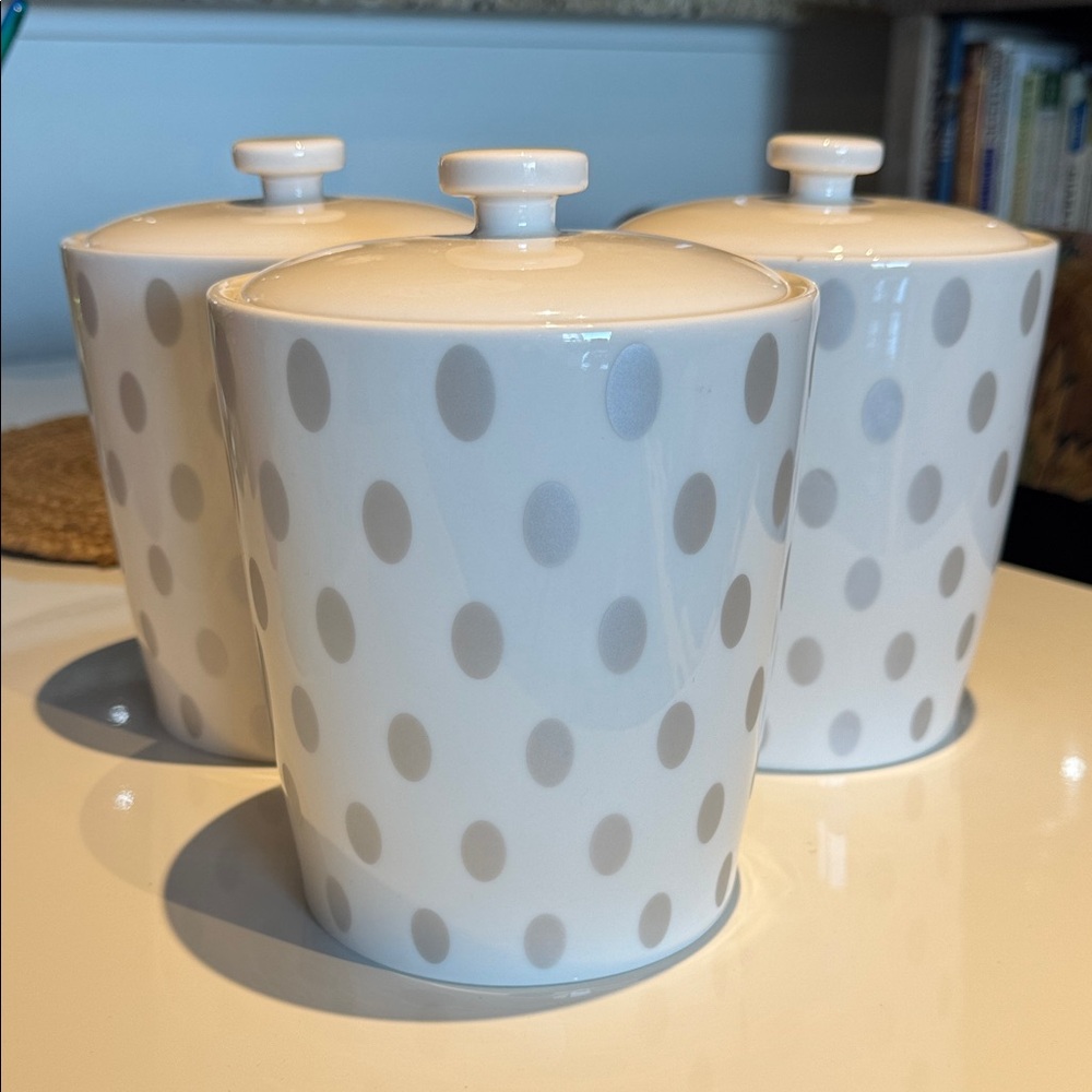 Starbucks Vintage White and Gray Polka Dot Canisters- Set of 3. From 2005.